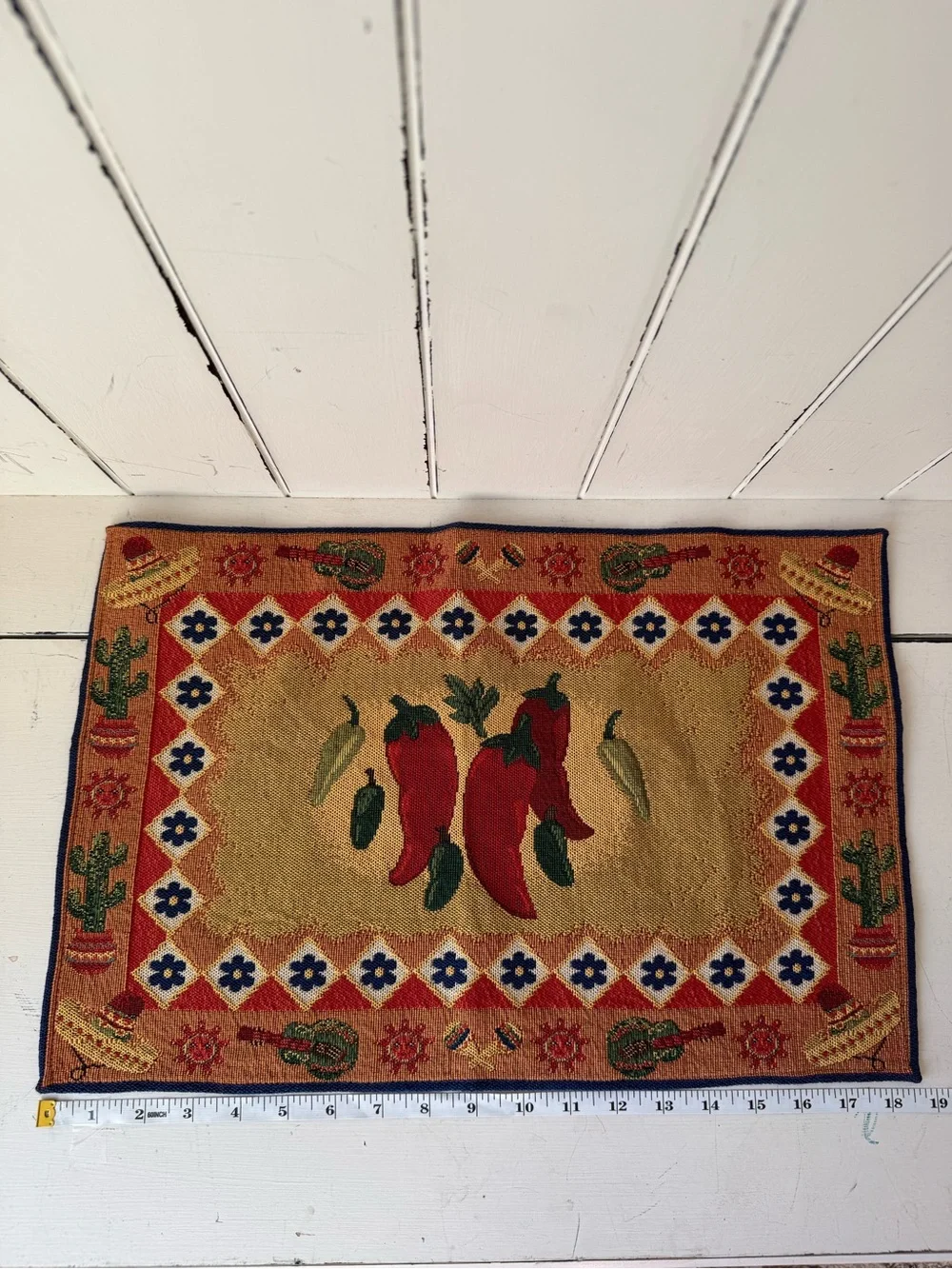 VINTAGE 90s Southwestern Tapestry Placemats Set of 8 Chili Pepper Cactus Boho